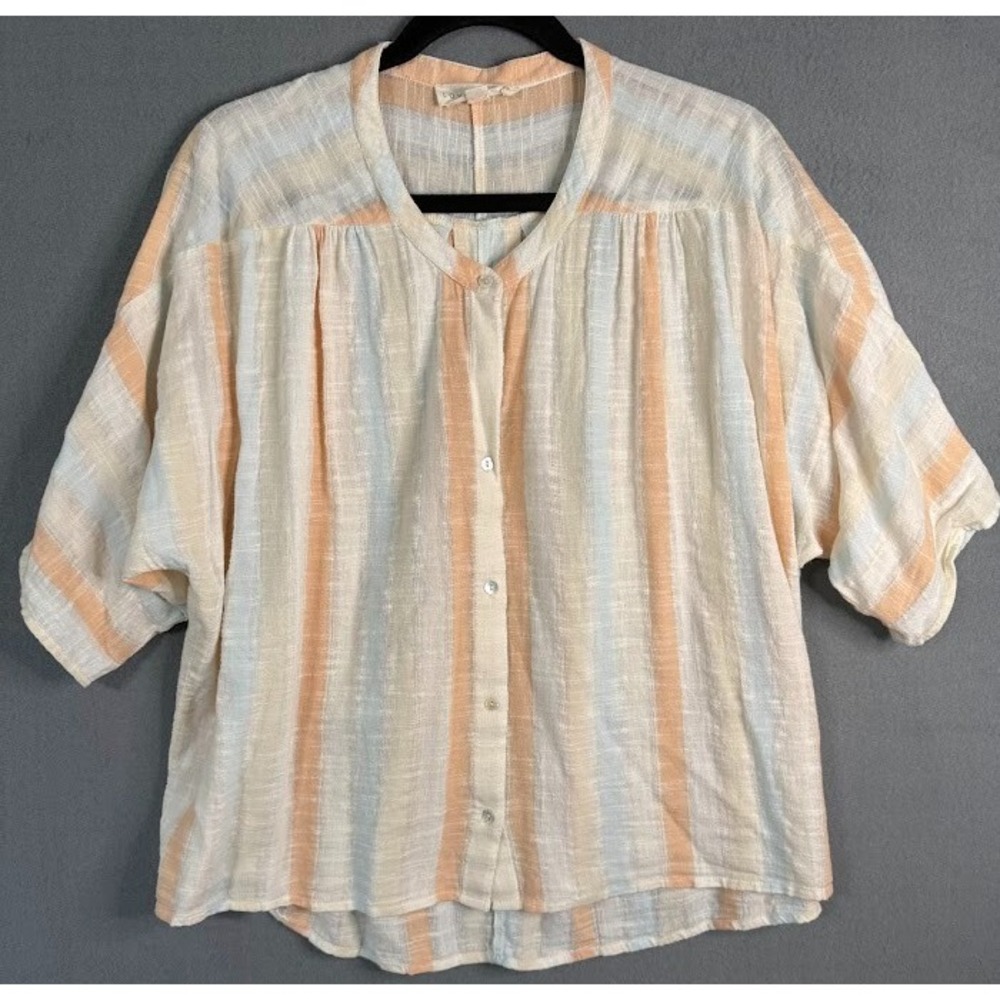 lovestitch Striped Button-Up Blouse in Peach and Cream